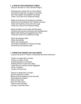 Fun Passover Song Sheet