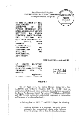 Initial Order, ERC Case No. 2016-056 RC