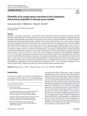 Phytoliths of Six Woody Species Important in the Carpathians: Characteristic Phytoliths in Norway Spruce Needles