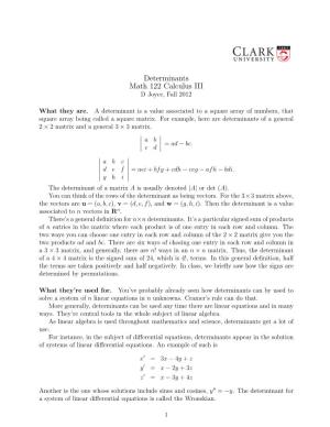 Determinants Math 122 Calculus III D Joyce, Fall 2012