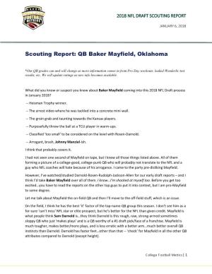 NFL Draft 2018 Scouting Report: QB Baker Mayfield, Oklahoma