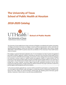 The University of Texas School of Public Health at Houston 2018-2020 Catalog