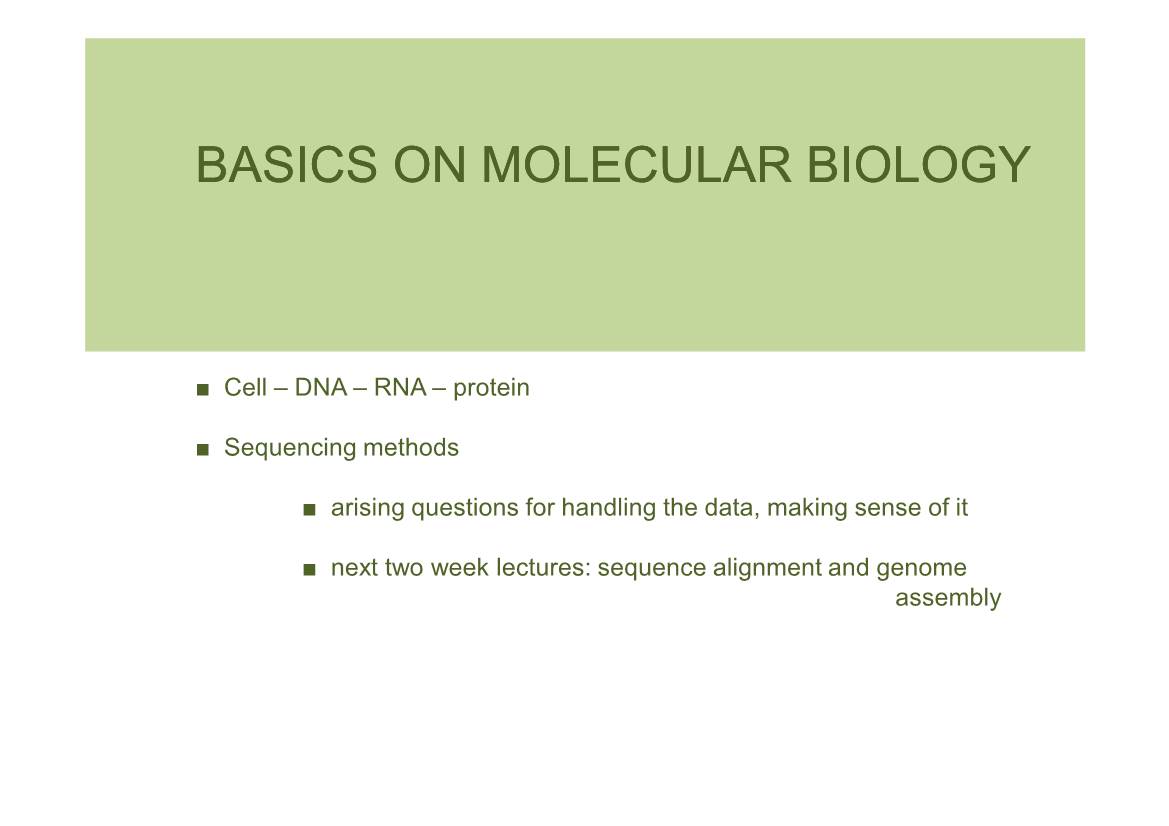 Basics on Molecular Biology Ŷ