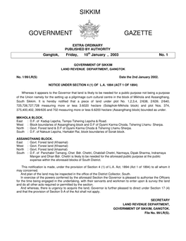 Sikkim Government Gazette Extraordinary No