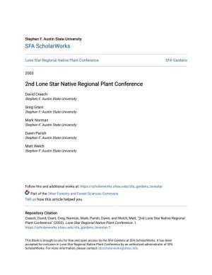 2Nd Lone Star Native Regional Plant Conference