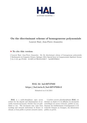 On the Discriminant Scheme of Homogeneous Polynomials Laurent Busé, Jean-Pierre Jouanolou