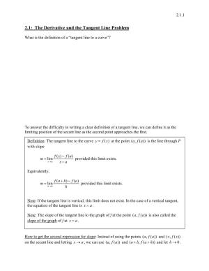 2.1: the Derivative and the Tangent Line Problem