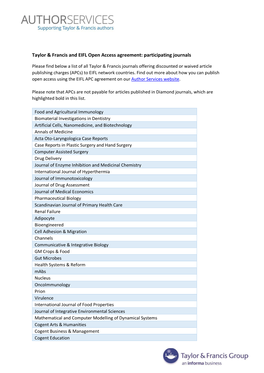 Taylor & Francis and EIFL Open Access Agreement