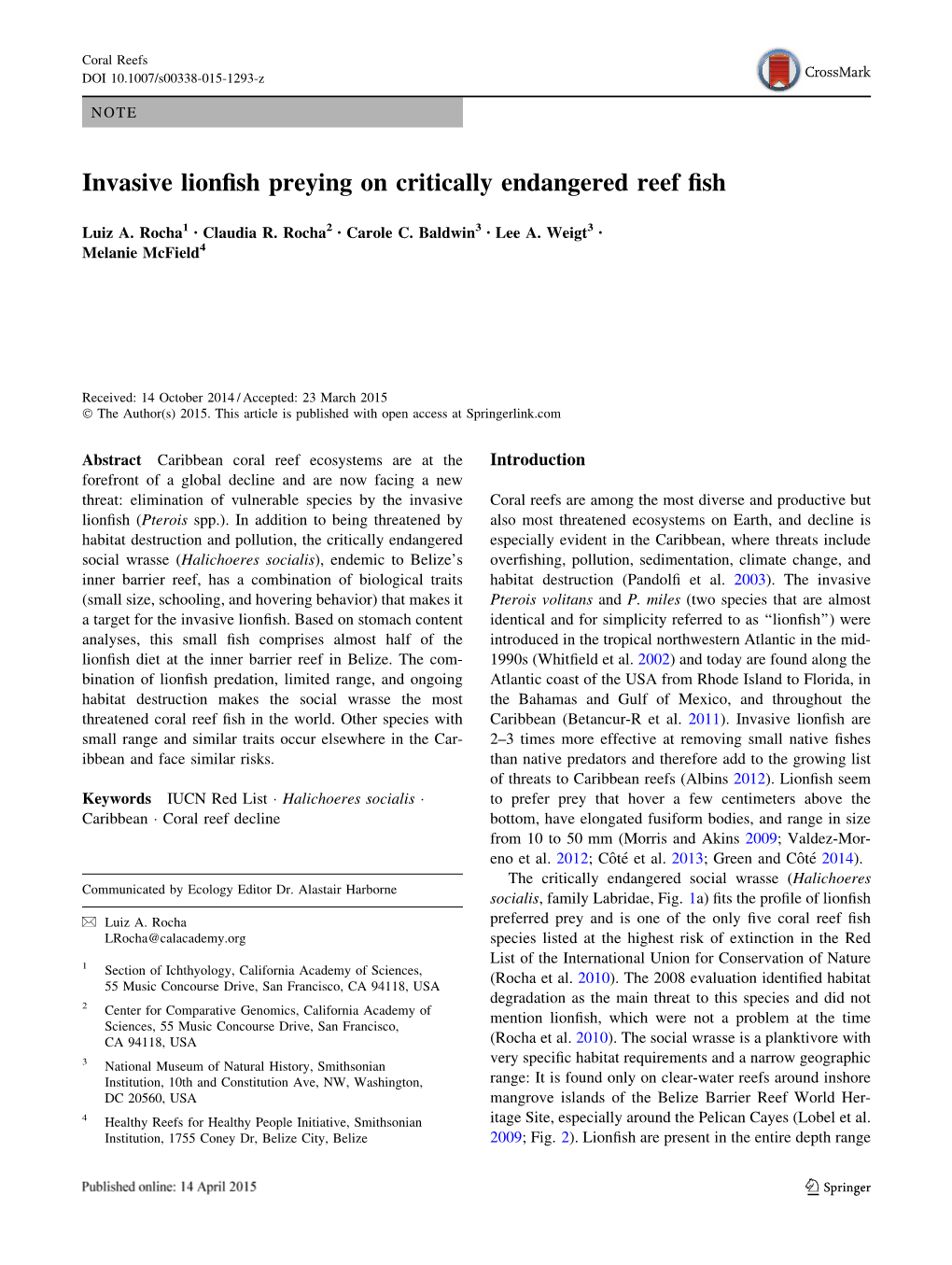 Invasive Lionfish Preying on Critically Endangered Reef Fish