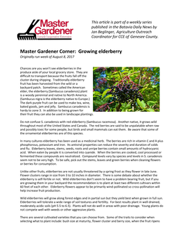 Master Gardener Corner: Growing Elderberry Originally Run Week of August 8, 2017