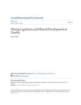 Mining Legislation and Mineral Development in Zambia Muna Ndulo