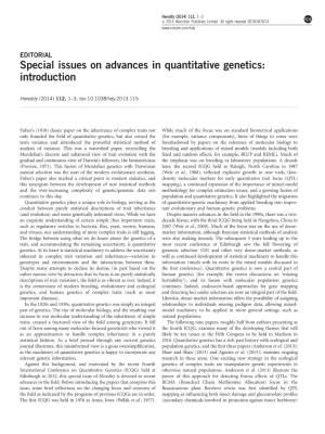 Special Issues on Advances in Quantitative Genetics: Introduction