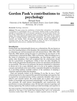 Gordon Pask's Contributions to Psychology