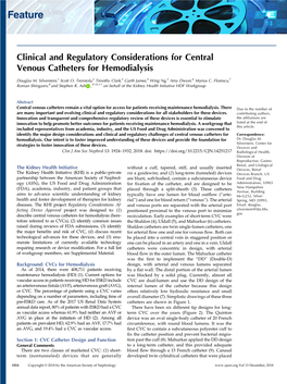 Clinical and Regulatory Considerations for Central Venous Catheters for Hemodialysis