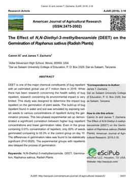 DEET) on the Germination of Raphanus Sativus (Radish Plants)