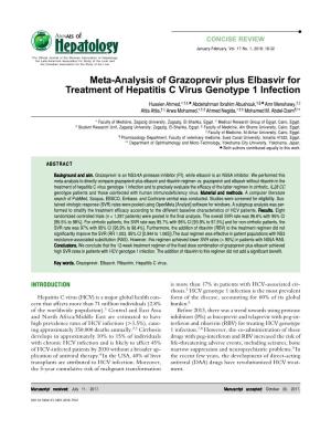 Meta-Analysis of Grazoprevir Plus Elbasvir for Treatment of Hepatitis C Virus Genotype 1 Infection