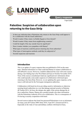 Palestine: Suspicion of Collaboration Upon Returning to the Gaza Strip