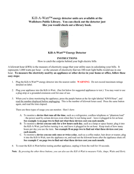 Kill-A-Watt™ Energy Detector Units Are Available at the Wolfeboro Public Library