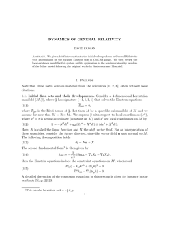 DYNAMICS of GENERAL RELATIVITY 1. Prelude Note That