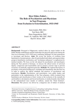 How Ethics Failed – the Role of Psychiatrists and Physicians in Nazi Programs from Exclusion to Extermination, 1933-1945