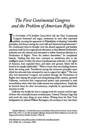 The First Continental Congress and the Problem of American Rights