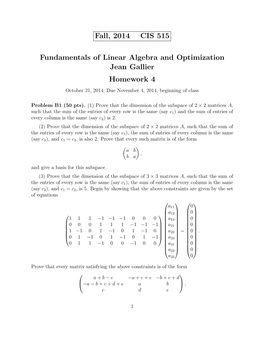 Fall, 2014 CIS 515 Fundamentals of Linear Algebra and Optimization