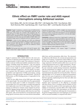 Ethnic Effect on FMR1 Carrier Rate and AGG Repeat Interruptions Among Ashkenazi Women