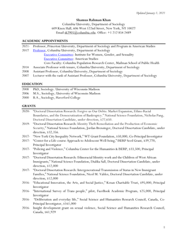 Shamus Rahman Khan Columbia University, Department of Sociology 609 Knox Hall, 606 West 122Nd Street, New York, NY 10027 Email Sk2905@Columbia.Edu