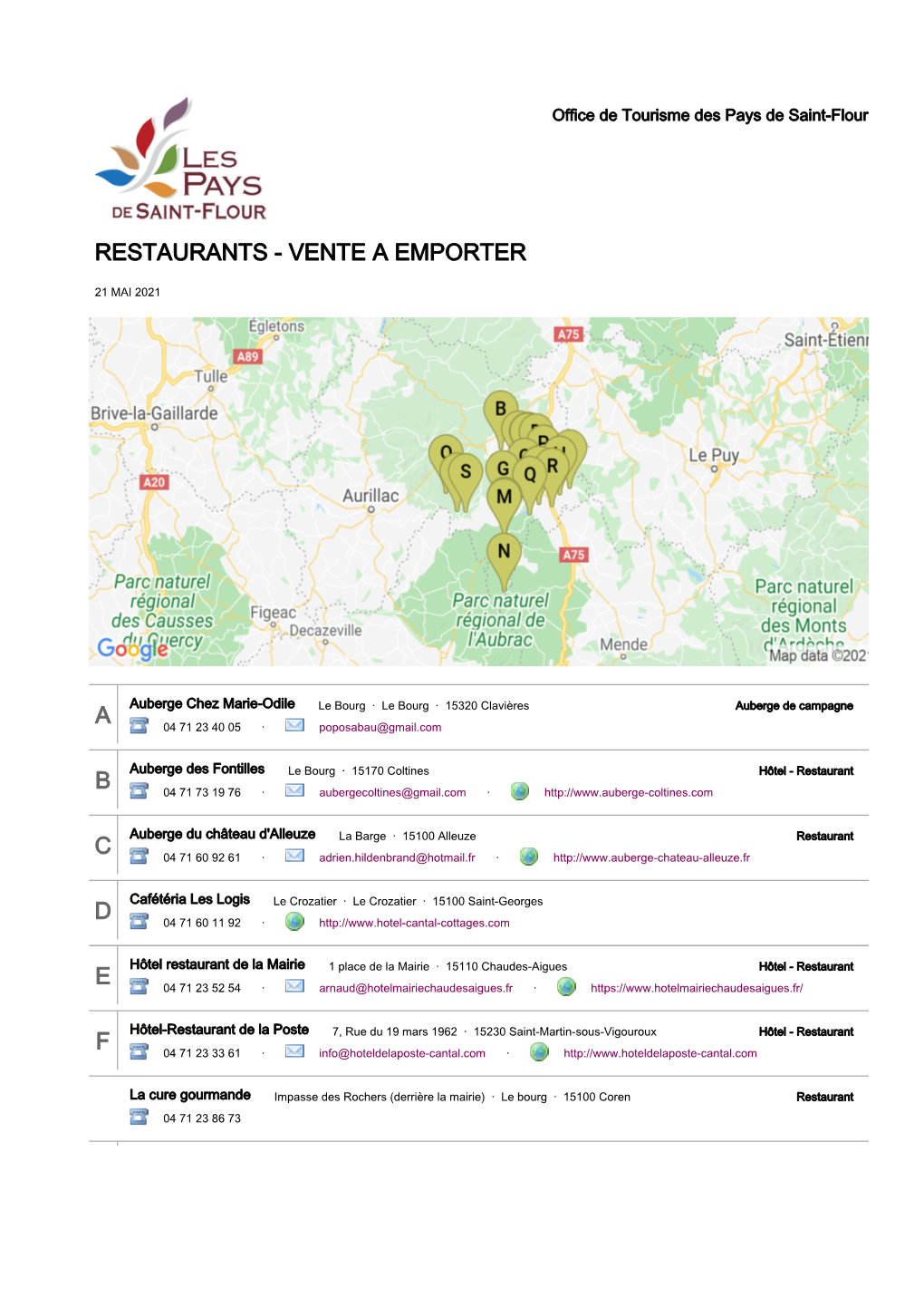 Restaurants - Vente a Emporter