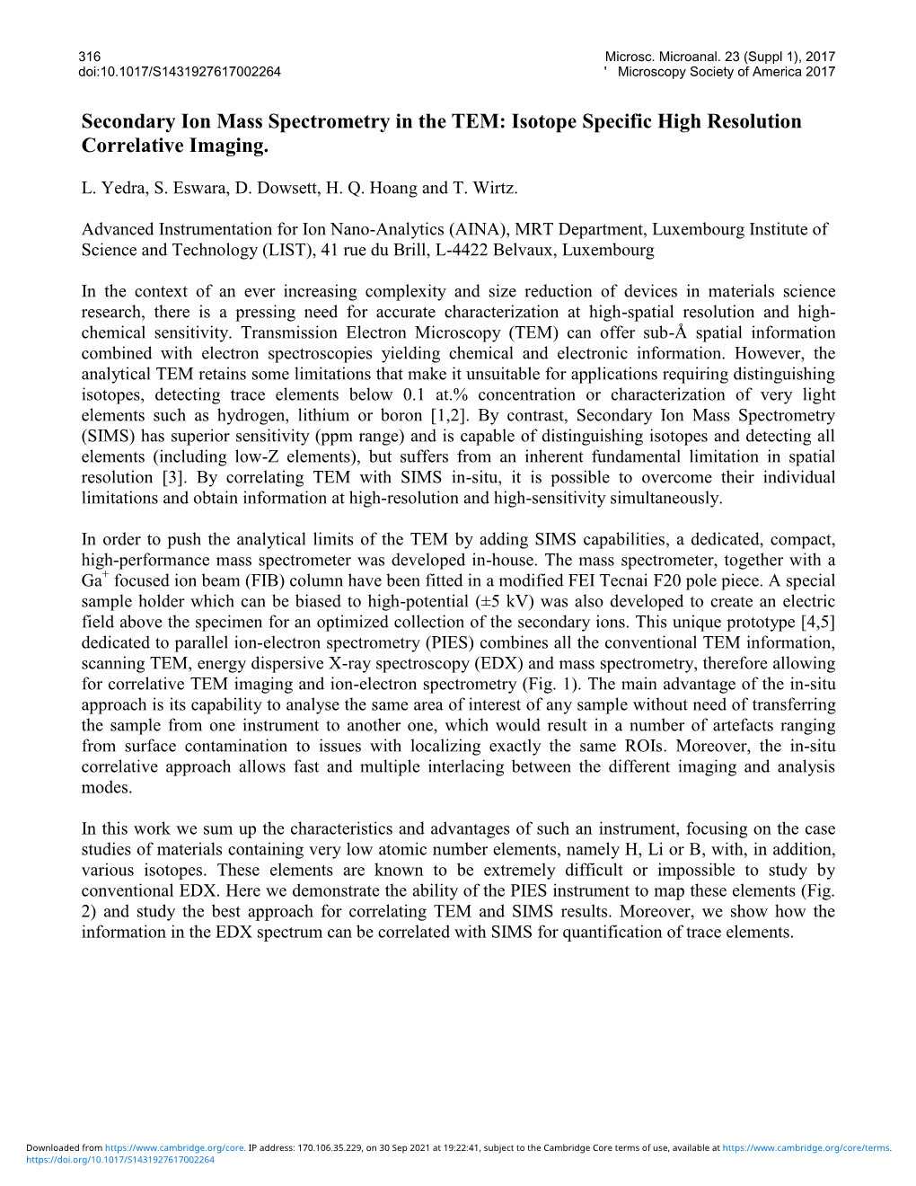 Secondary Ion Mass Spectrometry in the TEM: Isotope Specific High Resolution Correlative Imaging