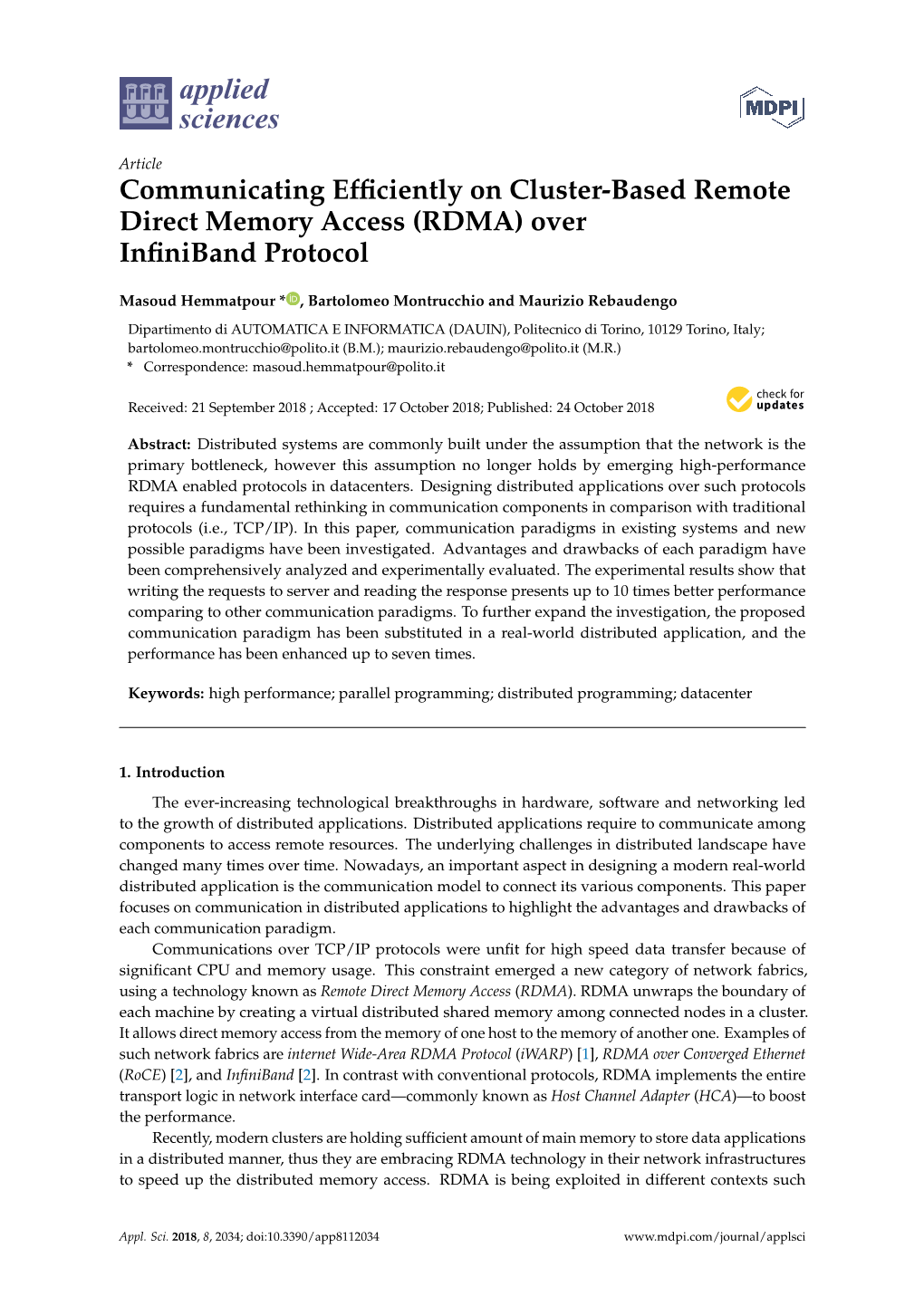 RDMA) Over Inﬁniband Protocol