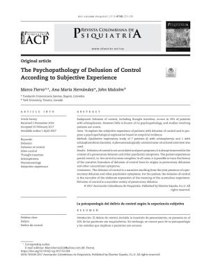 The Psychopathology of Delusion of Control According to Subjective Experience
