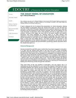 The Jesuit Model of Education Page 1 of 13