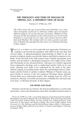 The Theology and Times of William of Tripoli, Op