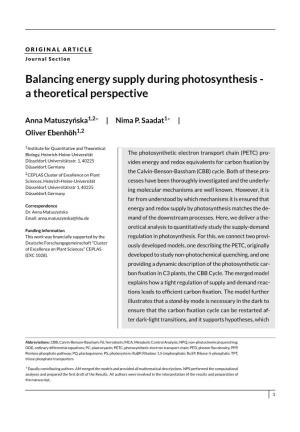 Balancing Energy Supply During Photosynthesis - a Theoretical Perspective