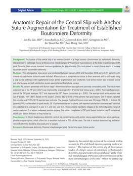 Anatomic Repair of the Central Slip with Anchor Suture Augmentation