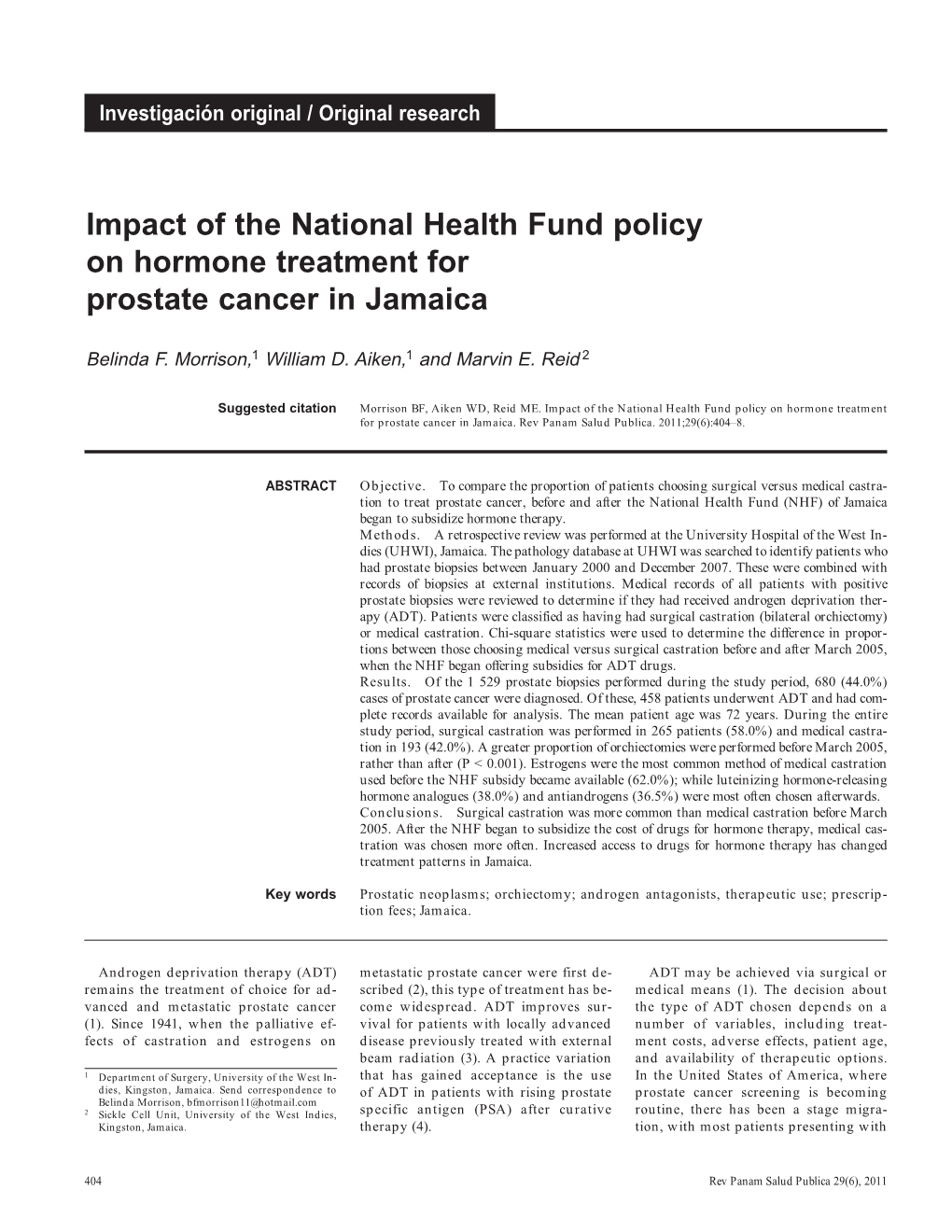 Impact of the National Health Fund Policy on Hormone Treatment for Prostate Cancer in Jamaica