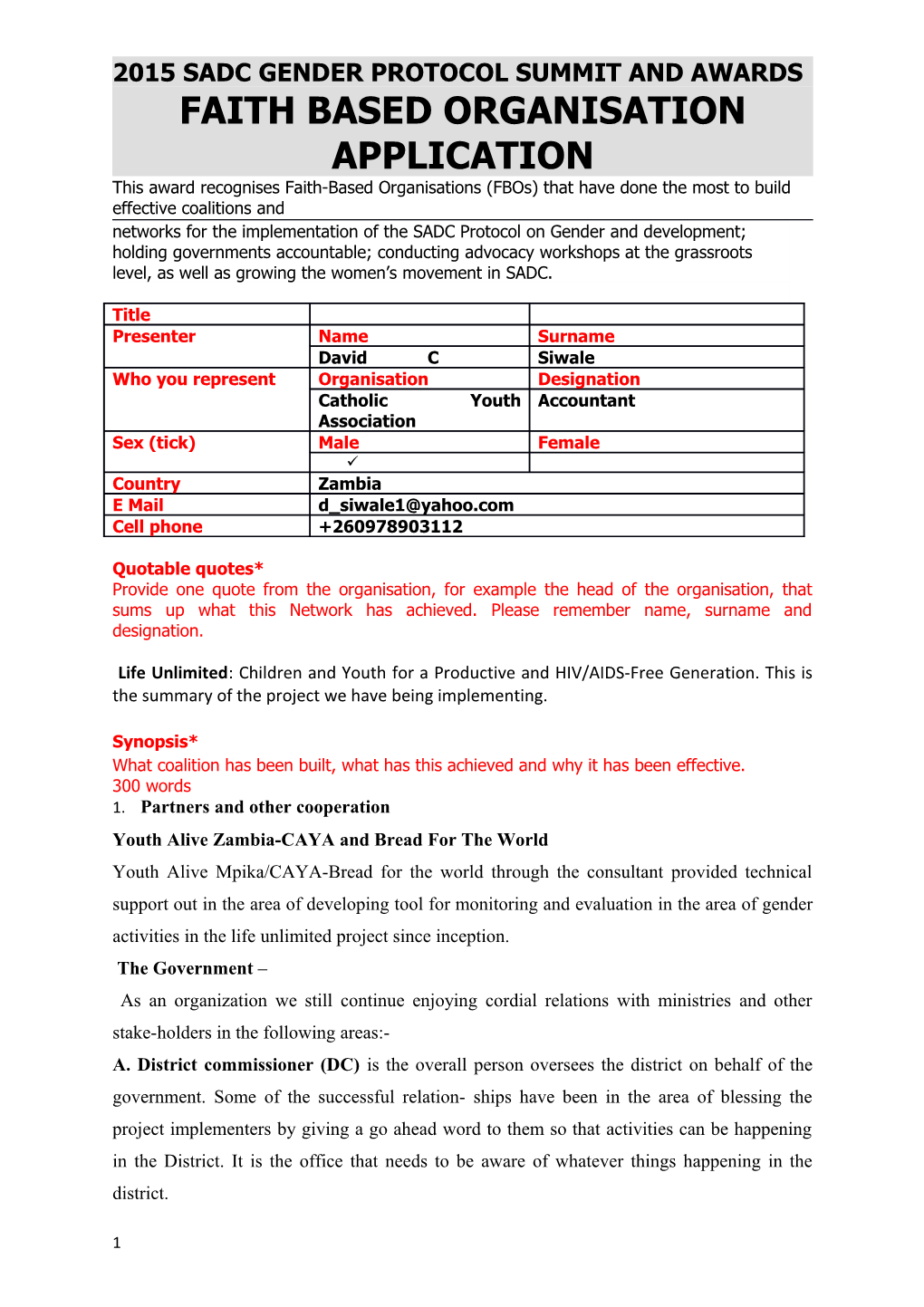 2015 Sadc Gender Protocol Summit and Awards