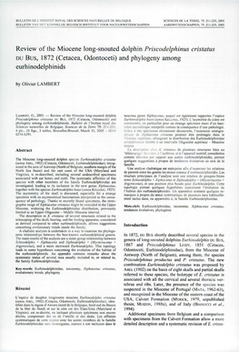 (Cetacea, Odontoceti) and Phylogeny Among Eurhinodelphinids