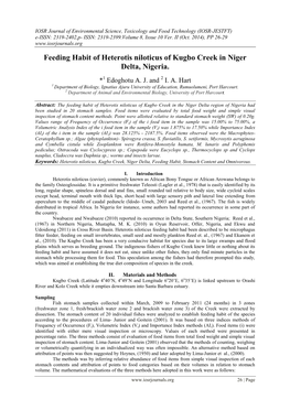 Feeding Habit of Heterotis Niloticus of Kugbo Creek in Niger Delta, Nigeria