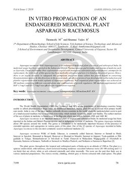 Conservation of Medicinal Plant Asparagus Racemosus
