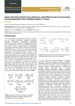 Study of the Role of Anti–Cancer Molecules with Different Sizes for Decreasing Corresponding Bulk Tumor Multiple Organs Or Tissues a Heidari
