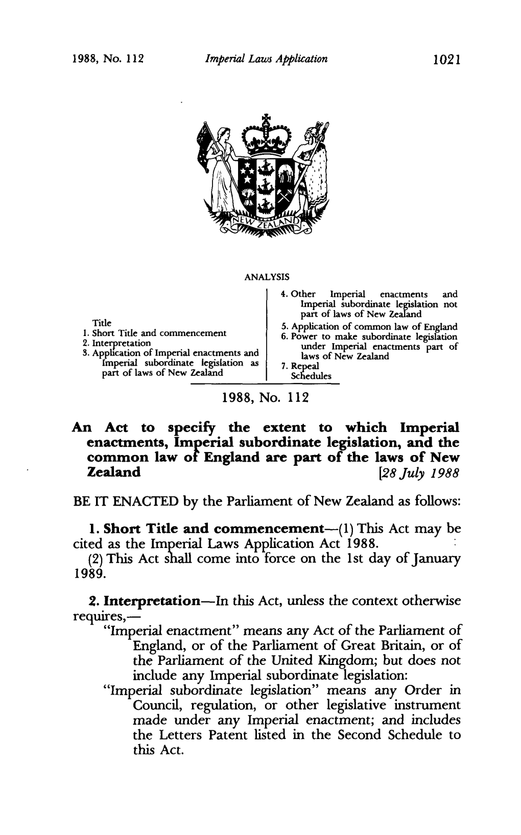 1988 No 112 Imperial Laws Application