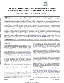 Exploring Stakeholder Views on Disaster Resilience Practices of Residential Communities in South Florida