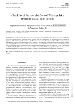 Checklist of the Vascular Flora of Wielkopolska (Poland): Casual Alien Species