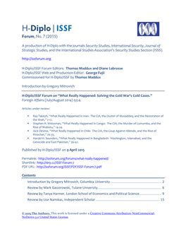 H-Diplo/ISSF Forum, No. 7 (2015)