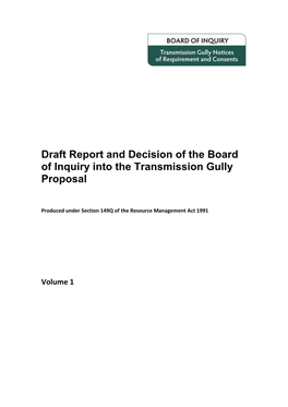 Draft Report and Decision of the Board of Inquiry Into the Transmission Gully Proposal