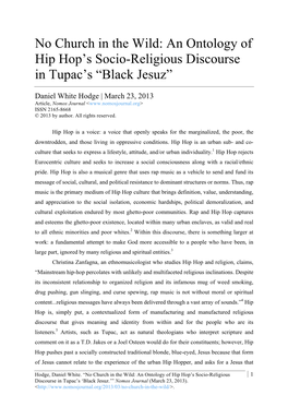 No Church in the Wild: an Ontology of Hip Hop’S Socio-Religious Discourse in Tupac’S “Black Jesuz”