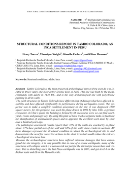 Structural Conditions Report in Tambo Colorado, an Inca Settlement in Peru