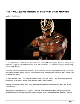 Will WWE Sign Rey Mysterio to Team with Braun Strowman?